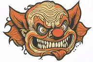 evil yet simple demonic clown face cartoon style sharp teeth  tattoo design idea