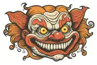 evil yet simple demonic clown face cartoon style sharp teeth  tattoo design idea
