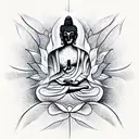 Buddha in a lotus pose in a minimalist style tattoo design idea
