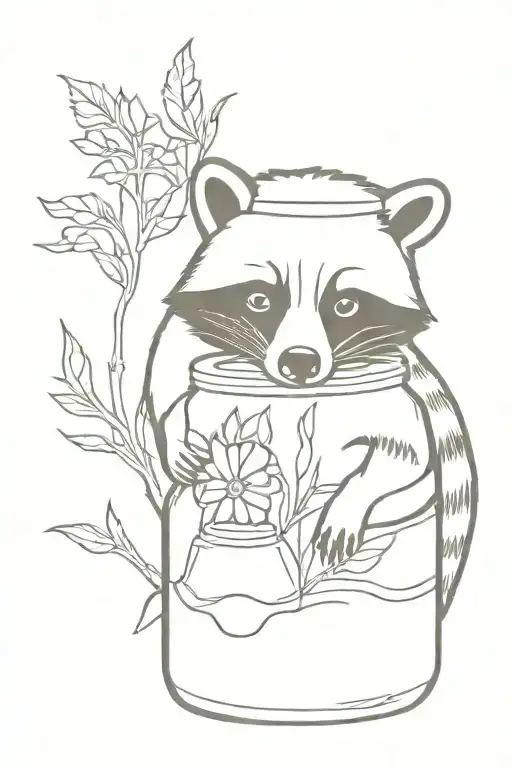 raccoon and oposssum drinking moonshine jar tattoo design idea