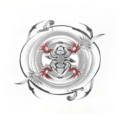 Scorpion and Spider Lily , yin yang style in black and red tattoo design idea