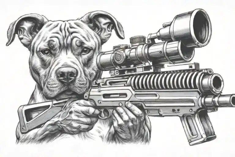 pitbull with a sniper rifle  tattoo design idea