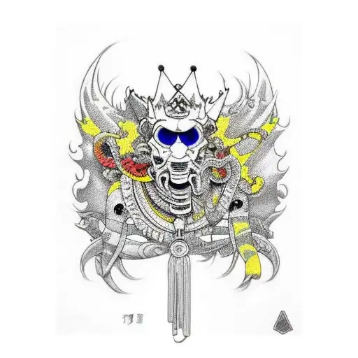 Legendary  king yellow with dangerous look anime style tattoo design idea
