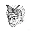rapper travis scott floating where body is a butterfly tattoo design idea