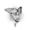 rapper travis scott floating where body is a butterfly tattoo design idea