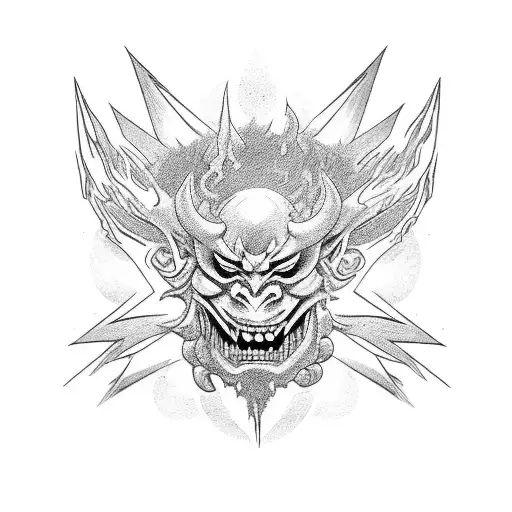 Oni Mask with demonic details tattoo design idea