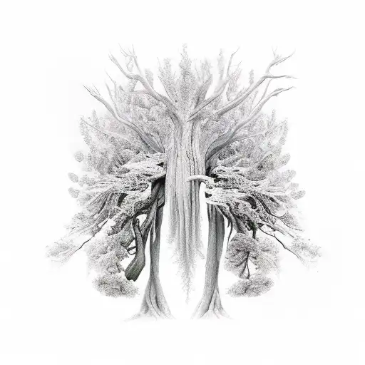 elderwood wrapping tree with roots and flower buds magical tattoo design idea