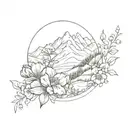 A tattoo design featuring hill and valleys with flowers symbolizing growth and beauty in relationships tattoo design idea