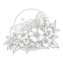 A tattoo design featuring hill and valleys with flowers symbolizing growth and beauty in relationships tattoo design idea