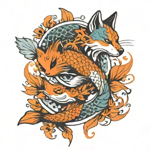 Pisces koi fish + wolf + phoenix merged in wrist for female (small)  tattoo design idea