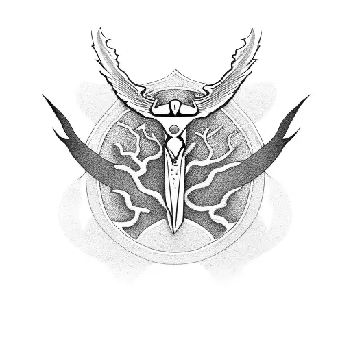 one long thorn vine branch along the spine with a king chess piece on top that has eagle wings tattoo design idea