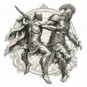 Chronos fighting a gladiator standing triumphantly tattoo design idea