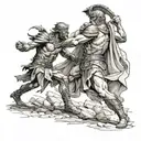 Chronos fighting a gladiator standing triumphantly tattoo design idea
