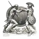 Chronos fighting a gladiator standing triumphantly tattoo design idea