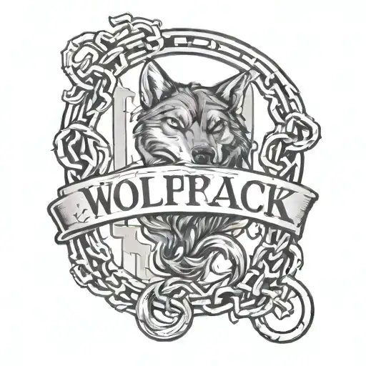 Wolfpack calligraphy letters connected by a chain link  tattoo design idea