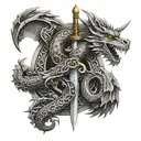 Celtic sword and dragon tattoo design idea