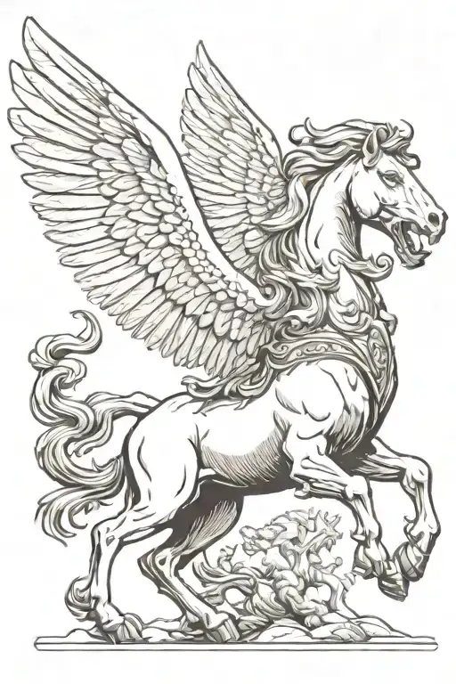 pegasus horse with wings with a lion roaring tattoo design idea
