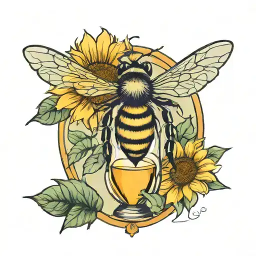 bee, hourglass, sunflower  tattoo design idea