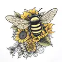 bee, hourglass, sunflower  tattoo design idea