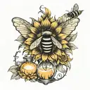 bee, hourglass, sunflower  tattoo design idea