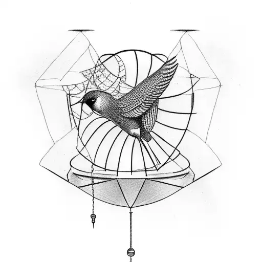 bird escaping bird cage tattoo design idea