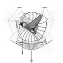 bird escaping bird cage tattoo design idea
