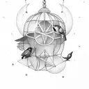 bird escaping bird cage tattoo design idea