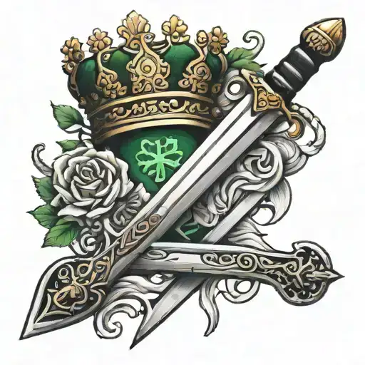 single irish sword with irish crown on top  tattoo design idea
