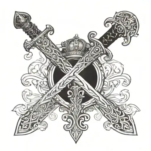 single irish sword with irish crown tattoo design idea