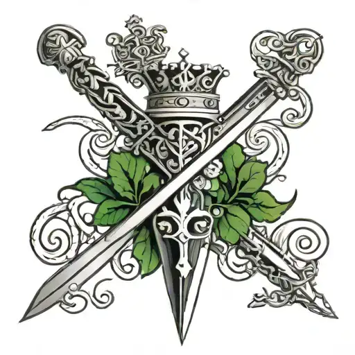 irish sword with irish crown   tattoo design idea