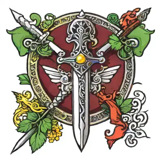 single irish sword with irish crown tattoo design idea