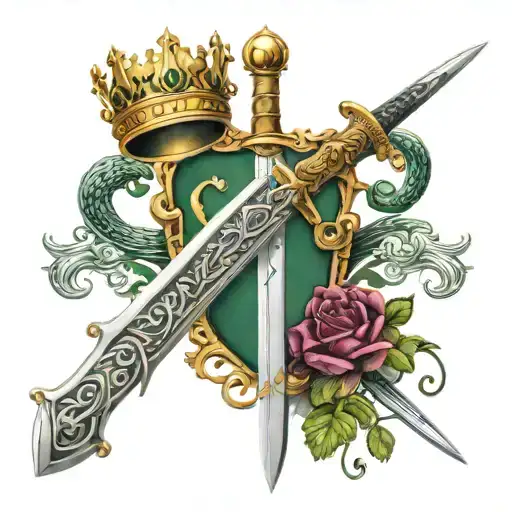 single irish sword with irish crown tattoo design idea