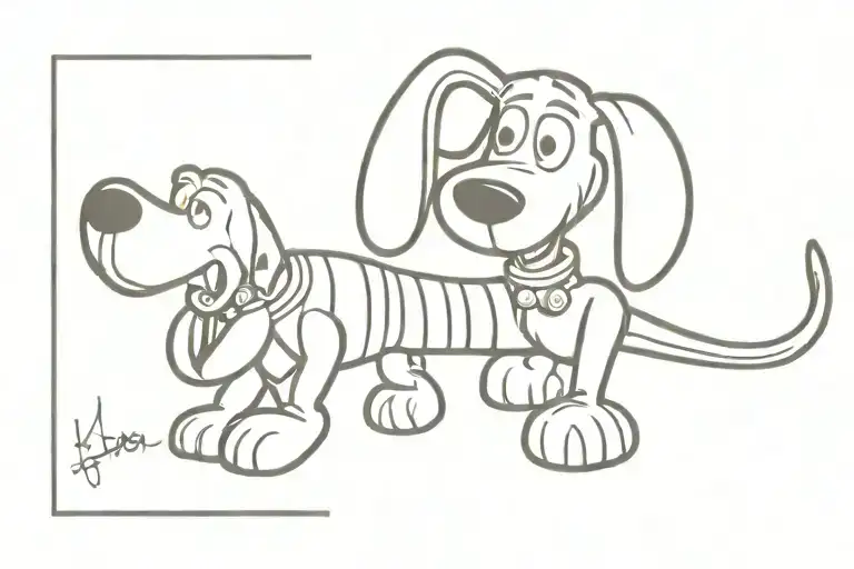 slinky dog from toy story movie around forearm tattoo design idea