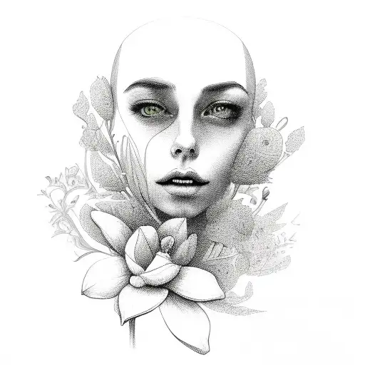 mentall illness. flowers. faces tattoo design idea