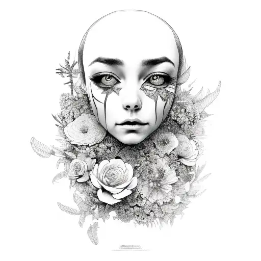 mentall illness. flowers. faces. rock bottom tattoo design idea