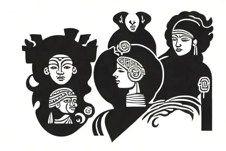 Ilocano tribal design incorporating a wife and three children (which are two girls and a boy), prosperity, home, love tattoo design idea