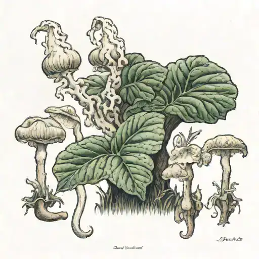 Monotropa uniflora and its fungi associated with its tree tattoo design idea