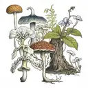 Monotropa uniflora and its fungi associated with its tree tattoo design idea