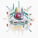 A dynamic and intricate design combining elements of the San Francisco 49ers and San Francisco Giants logos, with a musical twist incorporated in the background. tattoo design idea