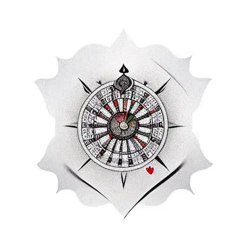 Draw me a tattoo with a casino theme. With poker chips, money, a old clock and a compass tattoo design idea