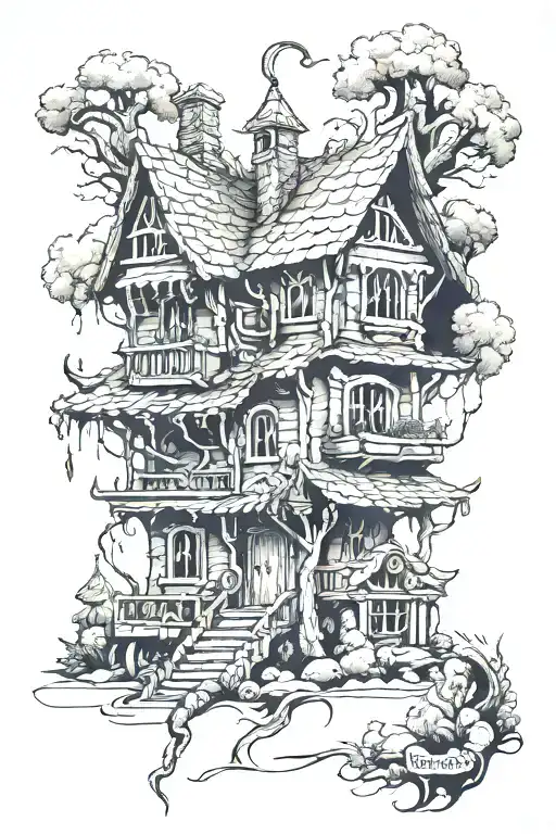 baba yaga house tattoo design idea