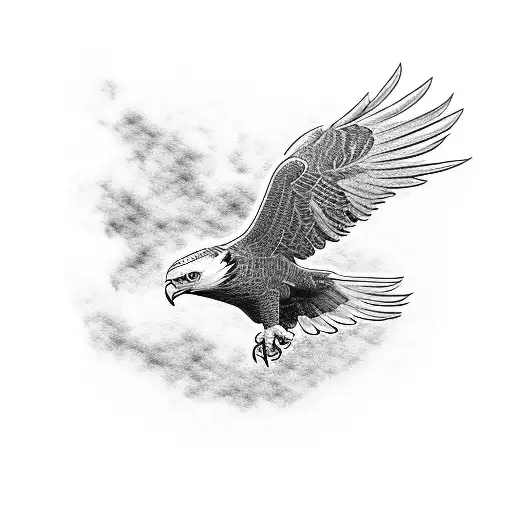 A blackwork tattoo of an American eagle flying over a Peterbilt truck tattoo design idea