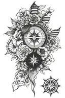 american flag, indian flag, compass, flower tattoo design idea