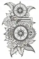 american flag, indian flag, compass, flower tattoo design idea