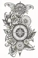 american flag, indian flag, compass, flower tattoo design idea