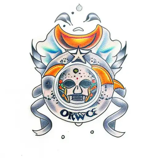 Crow with Orange Juice Box tattoo design idea