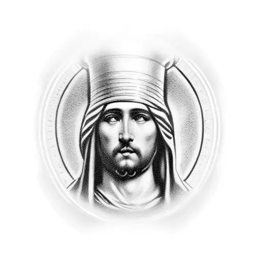 I would like a black and white tattoo of the Saint Saint-Hubert surrounded by game and framed with a religious arcade as tattoo design idea