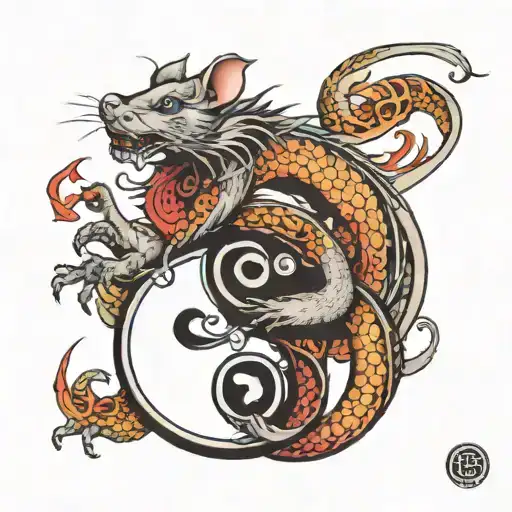 rat dragon yin yang symbol tattoo design idea