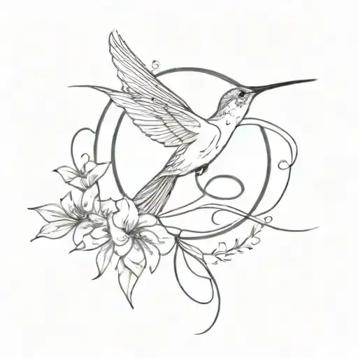 infinity with the name matheus in the middle connected to the hummingbird on the side tattoo design idea