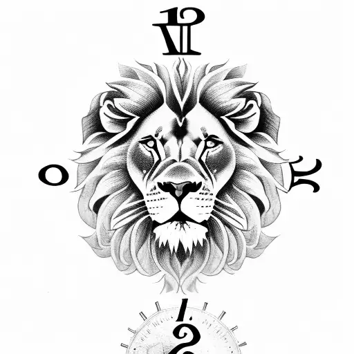 Lion with roses with clock with wolf tattoo design idea